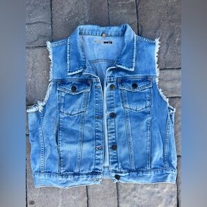 Topshop Moto Light Blue Denim Distressed Vest